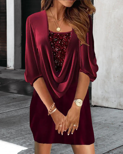 Burgundy sequin dress with 3/4 sleeves