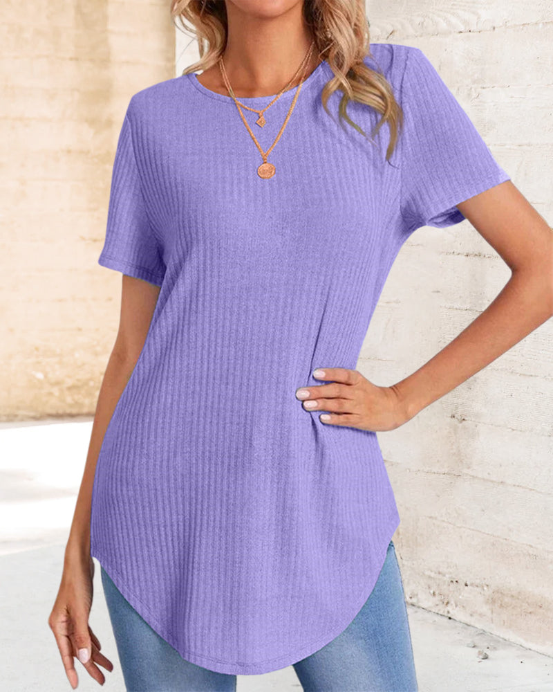 Back single-breasted casual solid color t-shirt