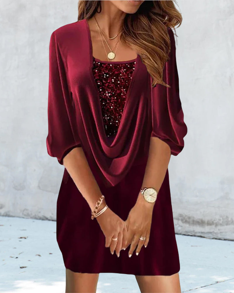 Burgundy sequin dress with 3/4 sleeves