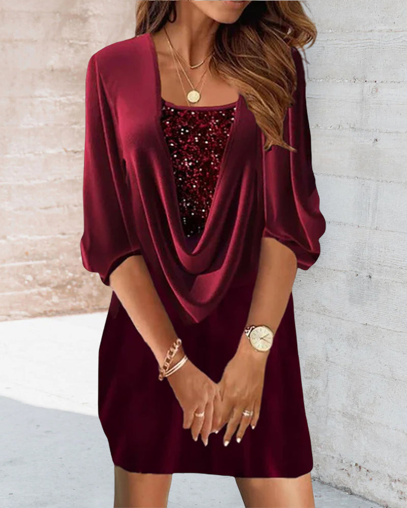 Burgundy sequin dress with 3/4 sleeves