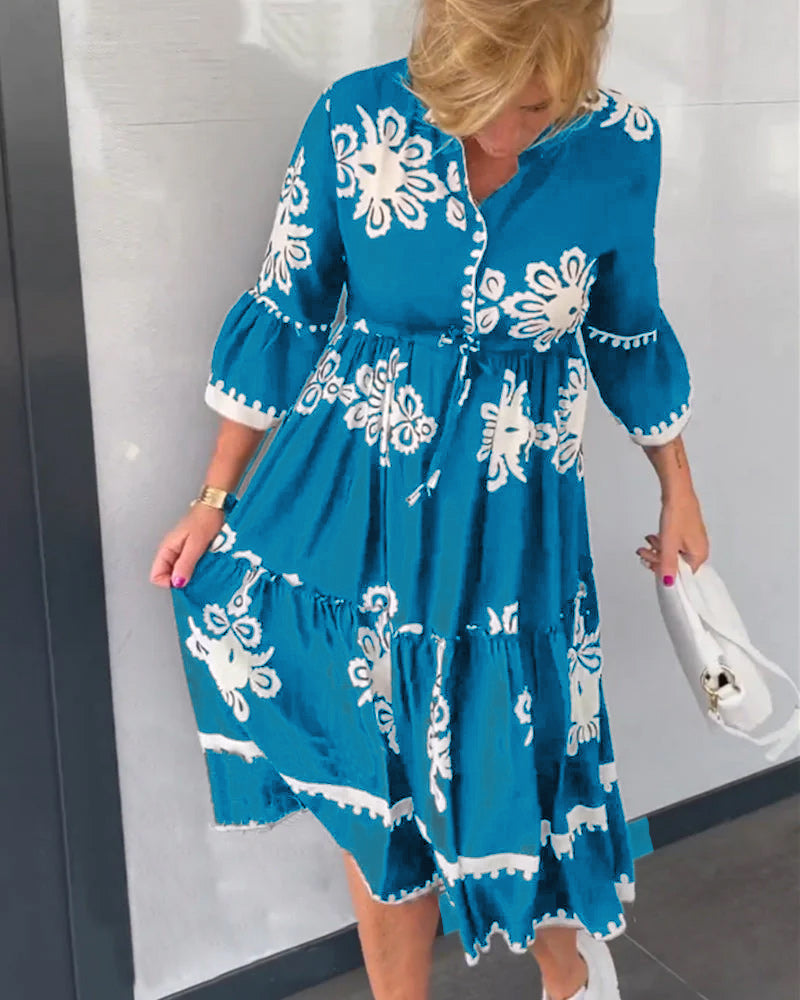 3/4 Sleeve Floral Print Dress