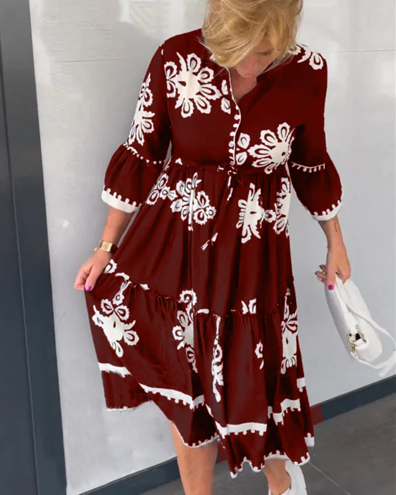 3/4 Sleeve Floral Print Dress