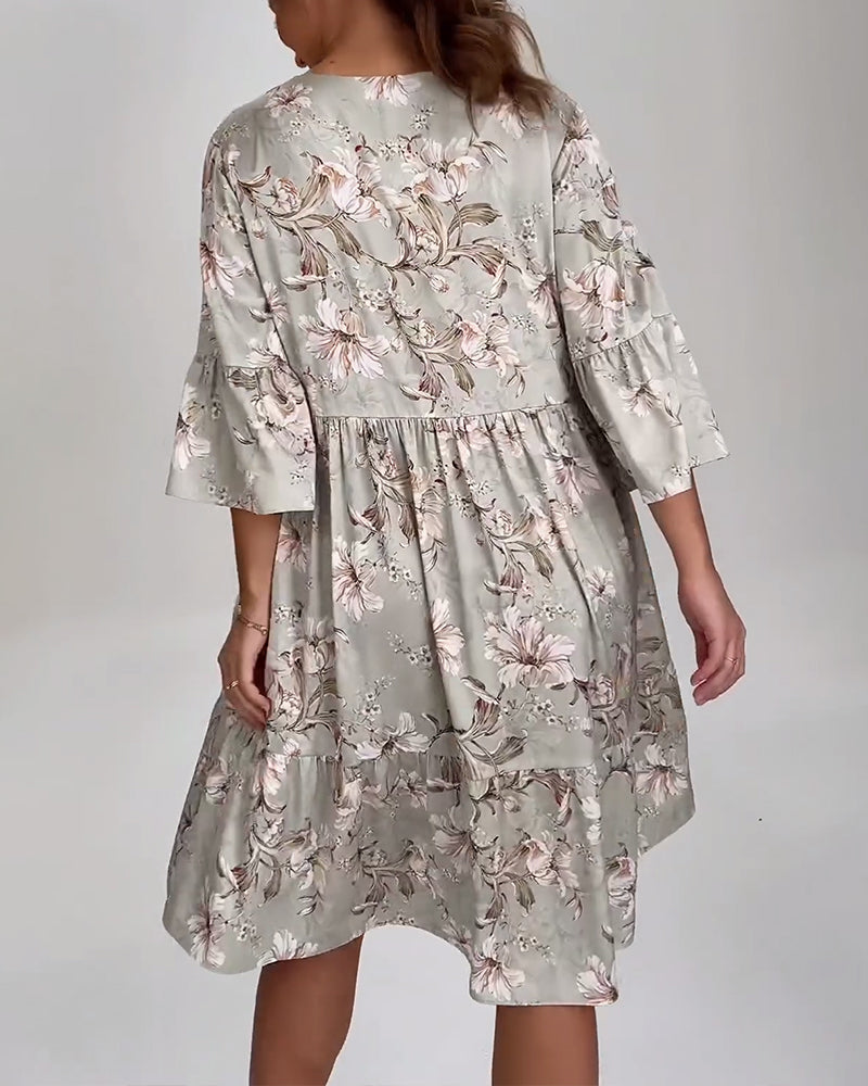 Bell sleeve floral print dress