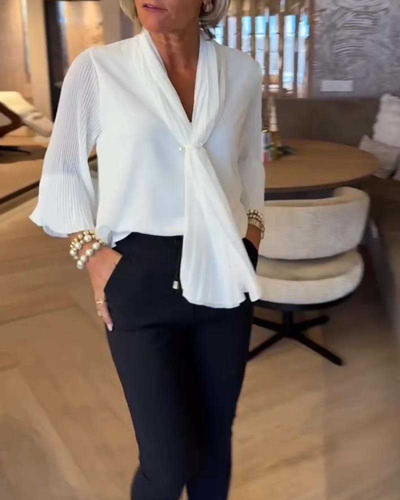 Bell Sleeve Ribbon Elegant Blouse
