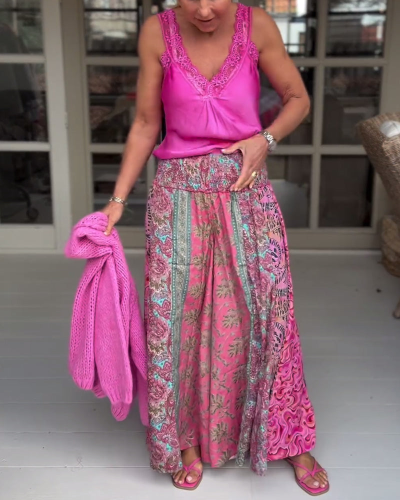 Colorful loose wide-leg pants