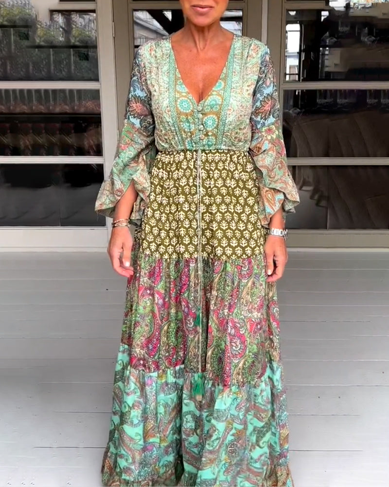 Bell sleeve v neck dress