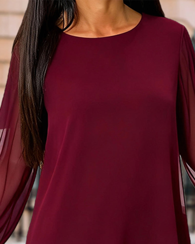 Beaded Puff Sleeve Crew Neck Blouse