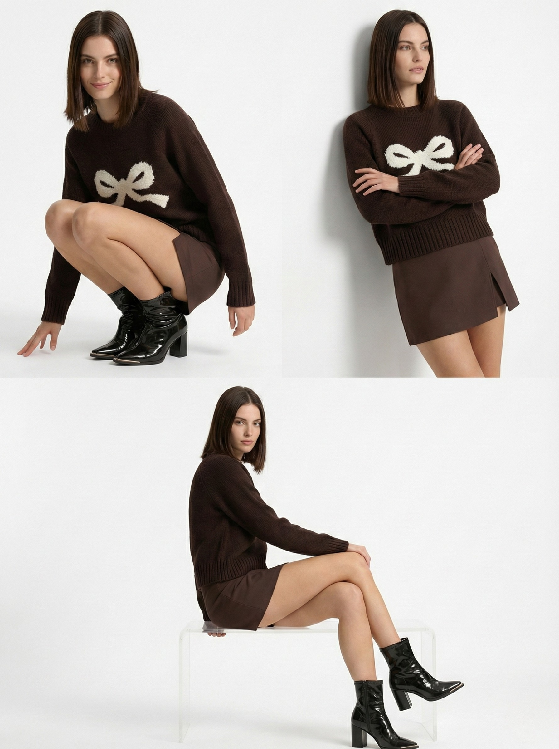 Bow Knit Sweater & Mini Skirt Set