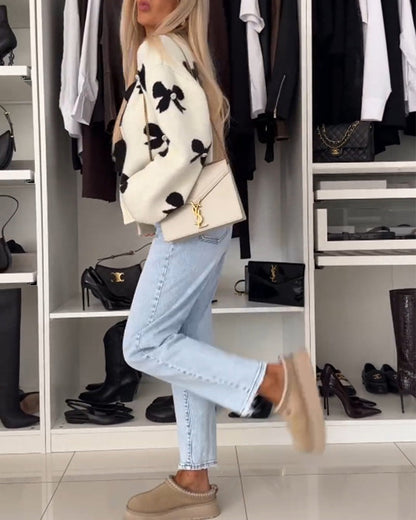 Bow beaded lace-up cardigan