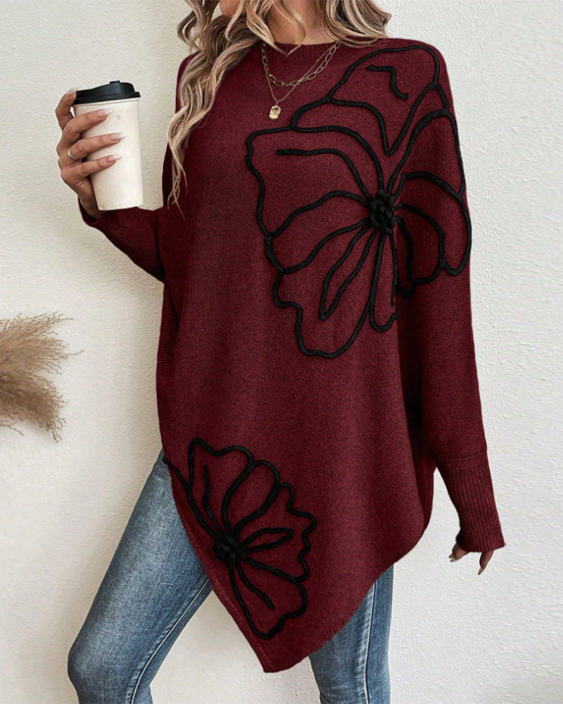 Batwing Sleeve Floral Loose Sweater