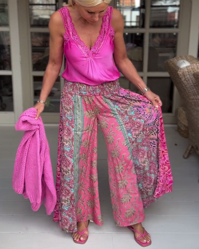 Colorful loose wide-leg pants