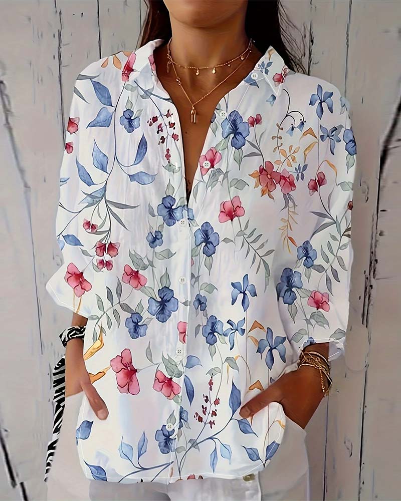 Botanical Floral Print Blouse