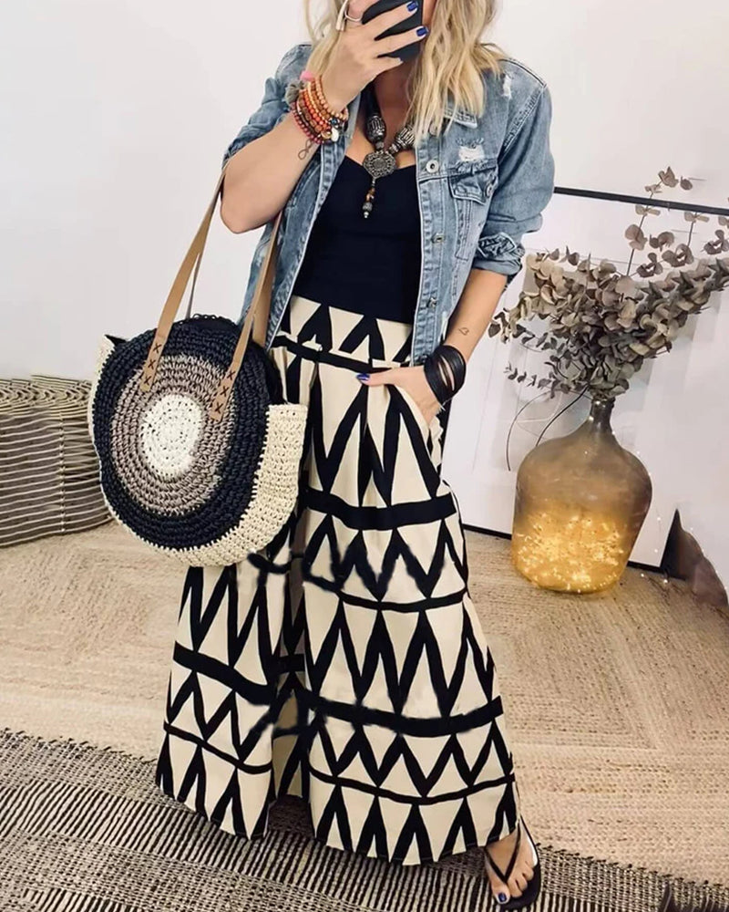 Temperamental printed wide-leg pants