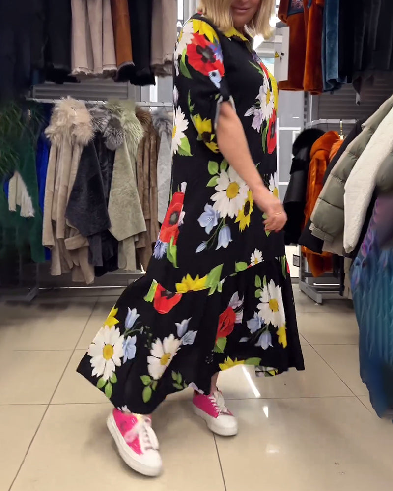 Floral print pocket lapel dress