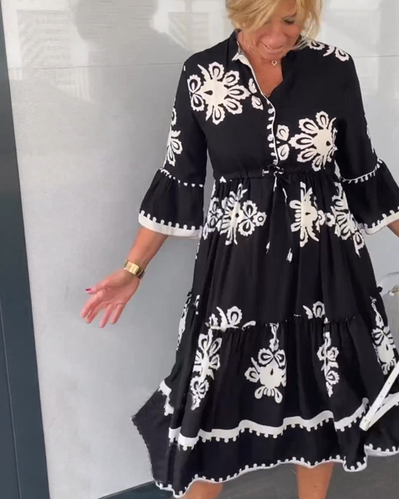 3/4 Sleeve Floral Print Dress