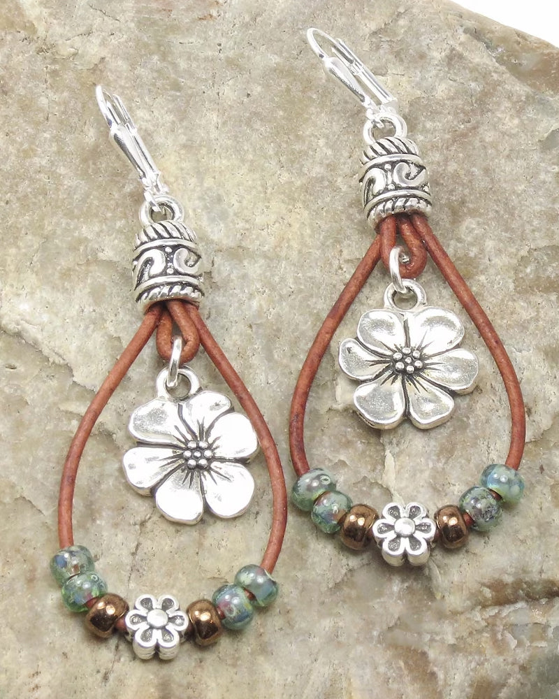 Boho Leather Rope Flower Simple Earrings