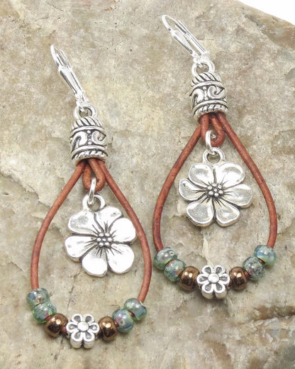 Boho Leather Rope Flower Simple Earrings