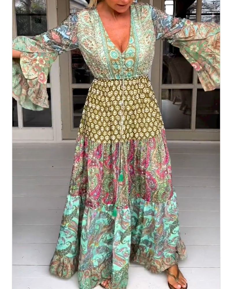 Bell sleeve v neck dress