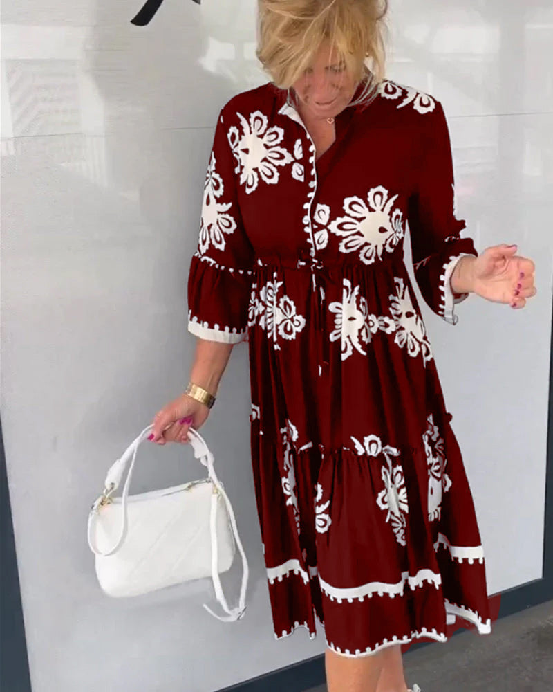 3/4 Sleeve Floral Print Dress