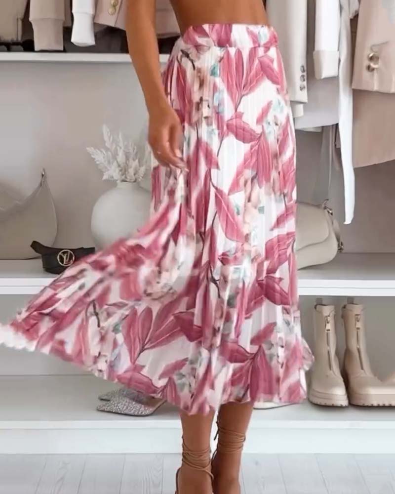 Accordion Pleated Floral Skirt
