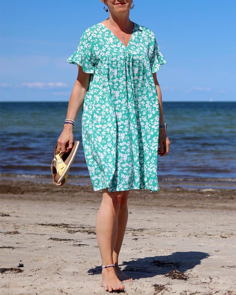 Floral ruffle sleeve dress