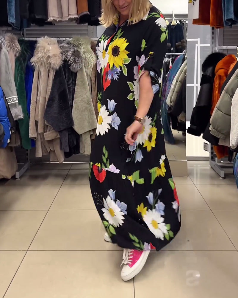 Floral print pocket lapel dress