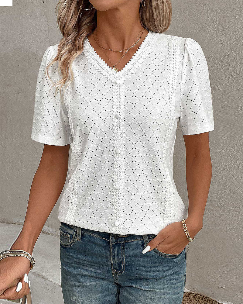 Bubble Sleeve Solid Color Top