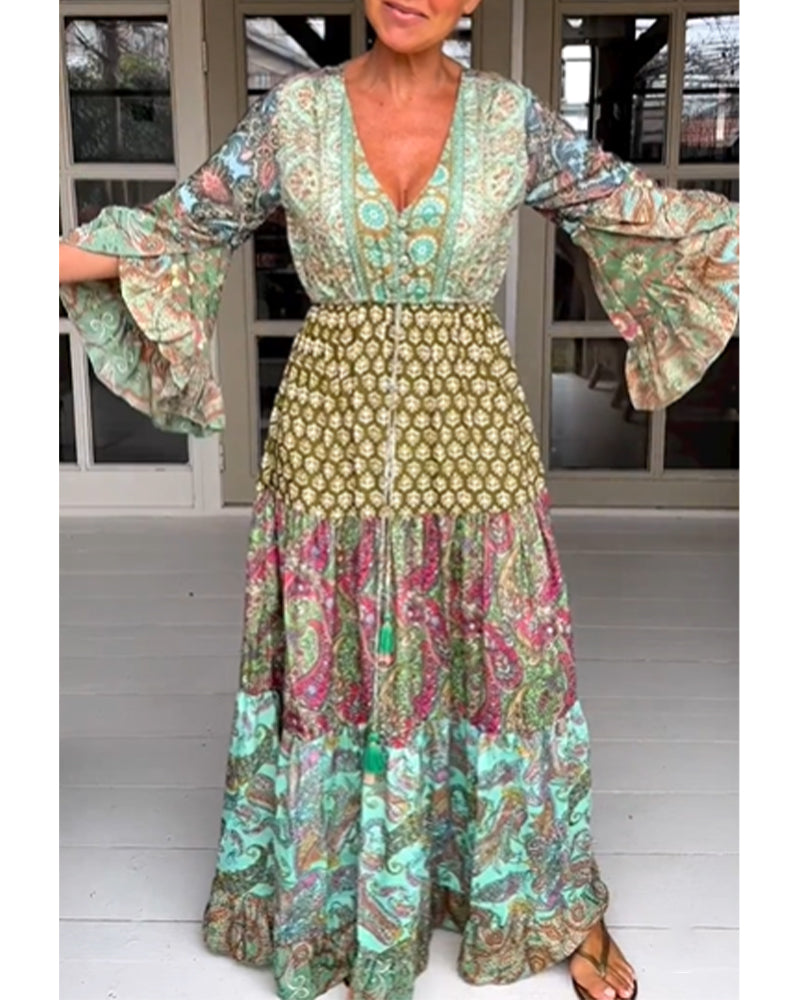 Bell sleeve v neck dress