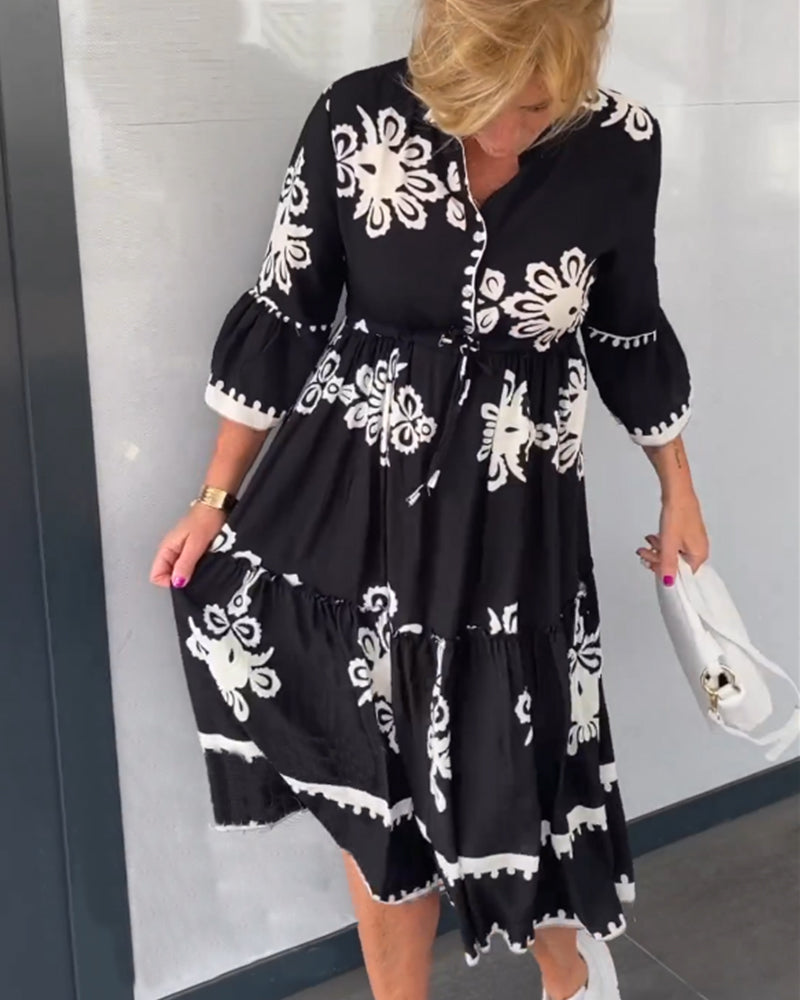 3/4 Sleeve Floral Print Dress