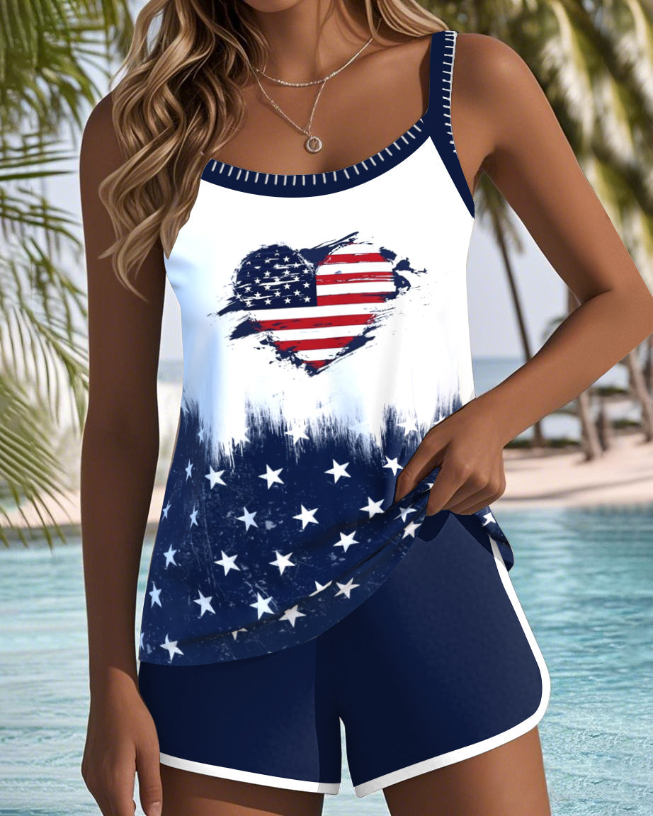 American Flag Heart Print Two-Piece Tankini