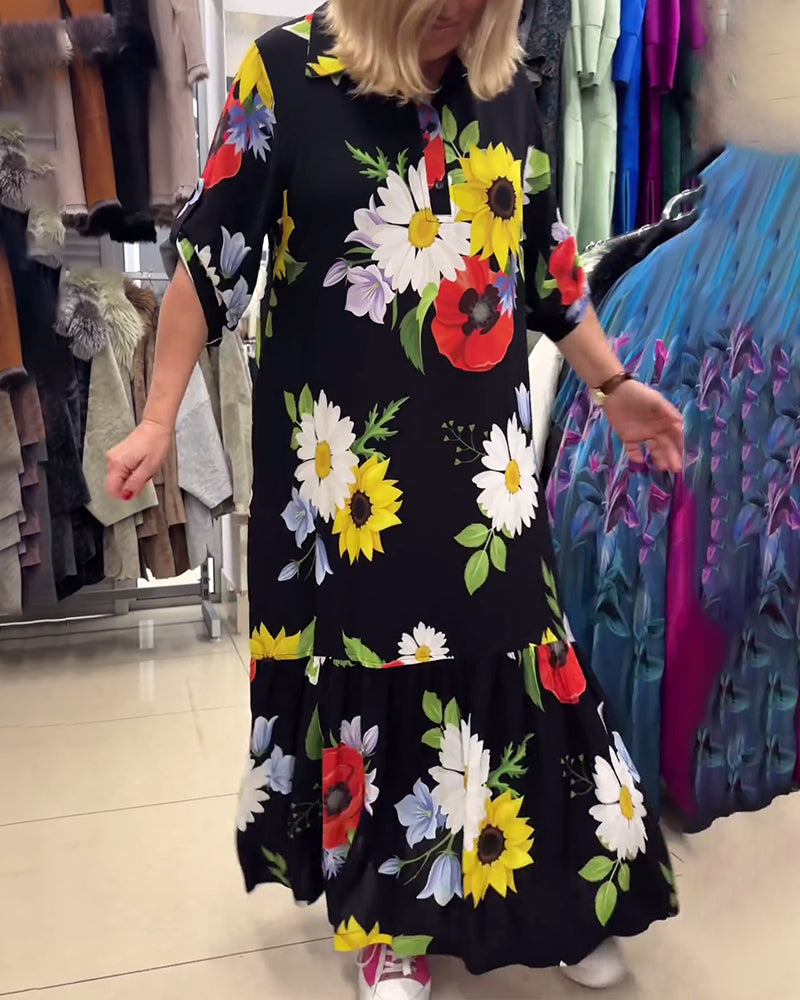 Floral print pocket lapel dress