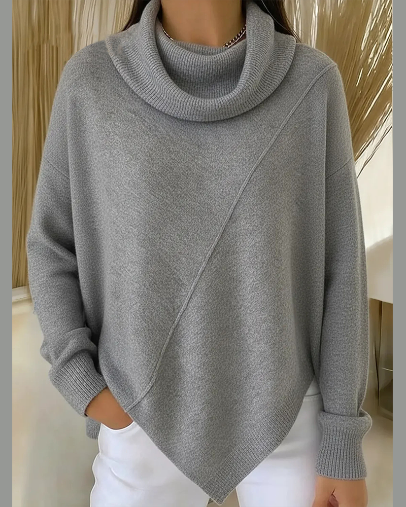 Asymmetrical Cowl Neck Pullover