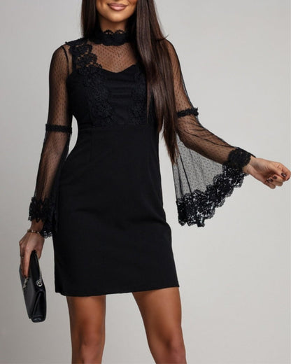 Bell-Sleeved Spliced Elegant Dress