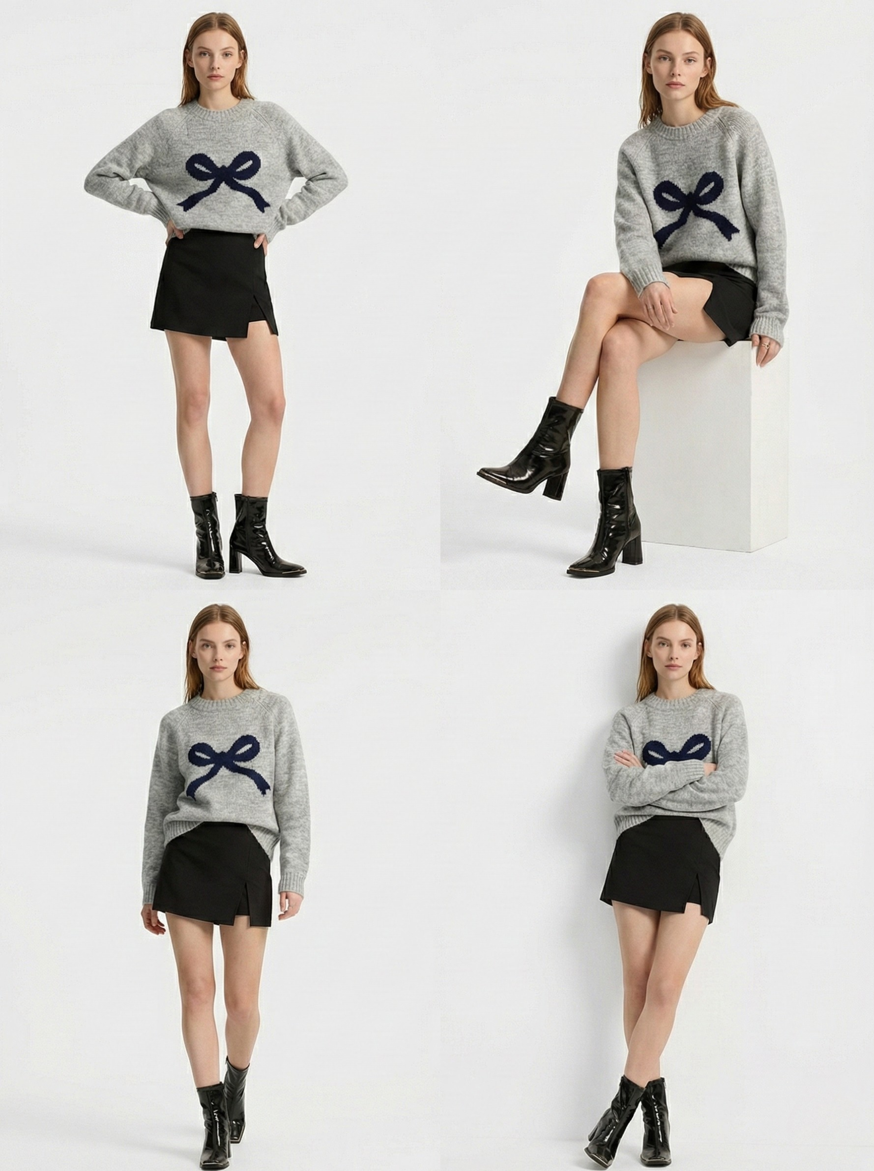 Bow Knit Sweater & Mini Skirt Set