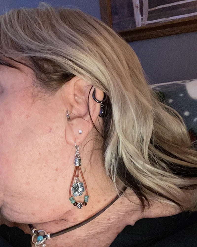 Boho Leather Rope Flower Simple Earrings
