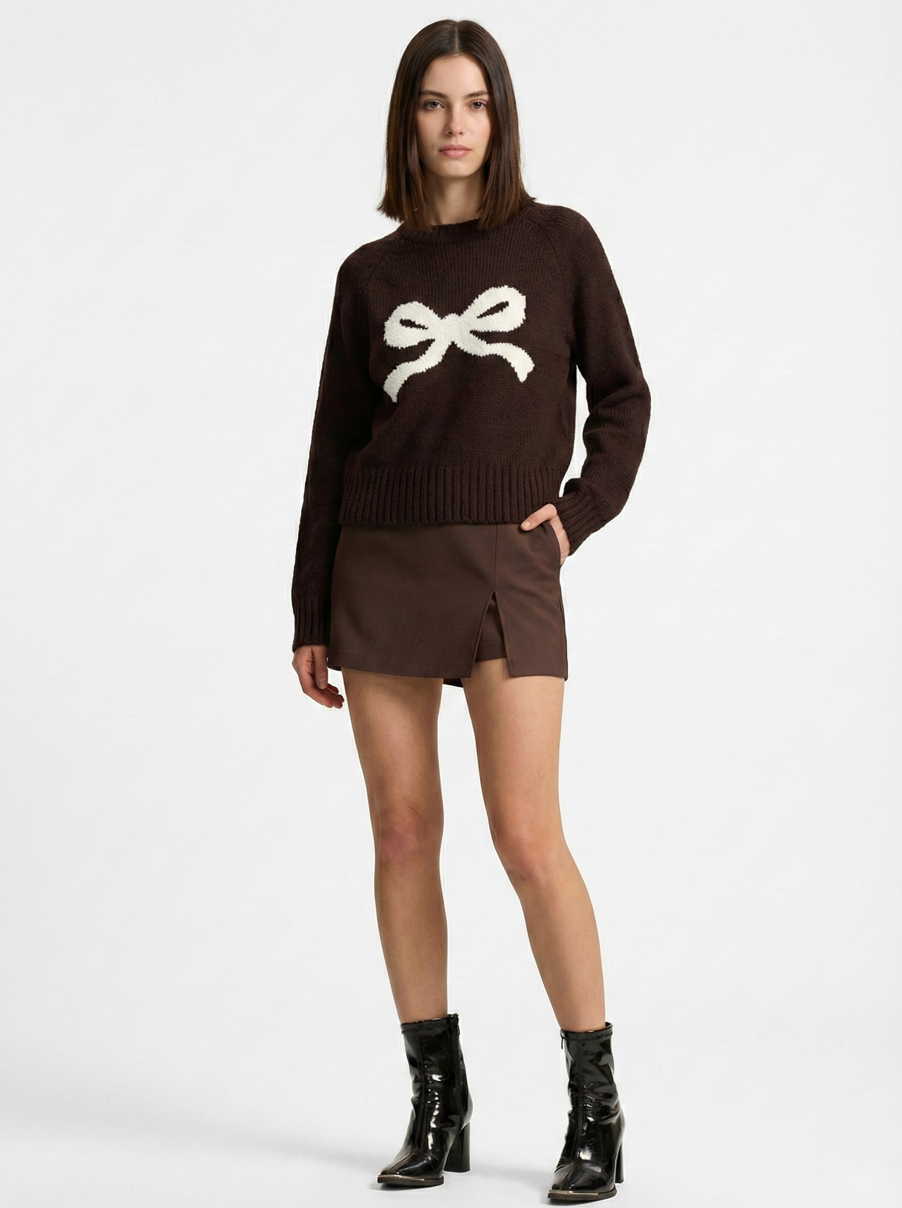 Bow Knit Sweater & Mini Skirt Set