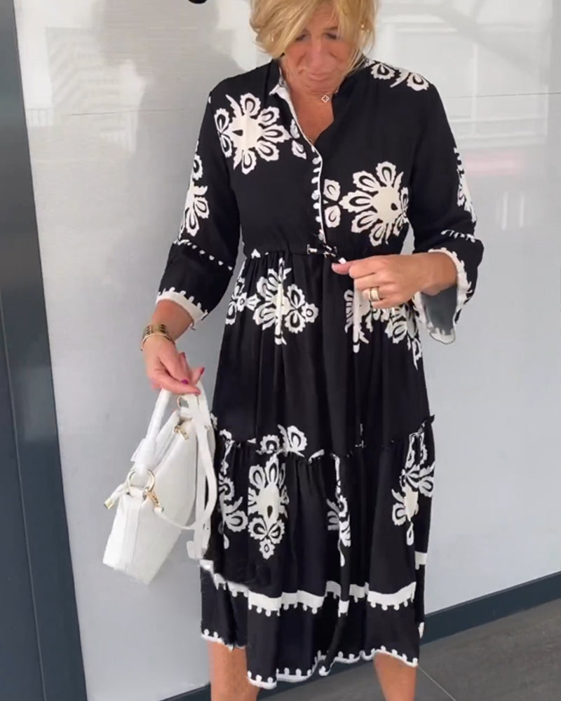 3/4 Sleeve Floral Print Dress