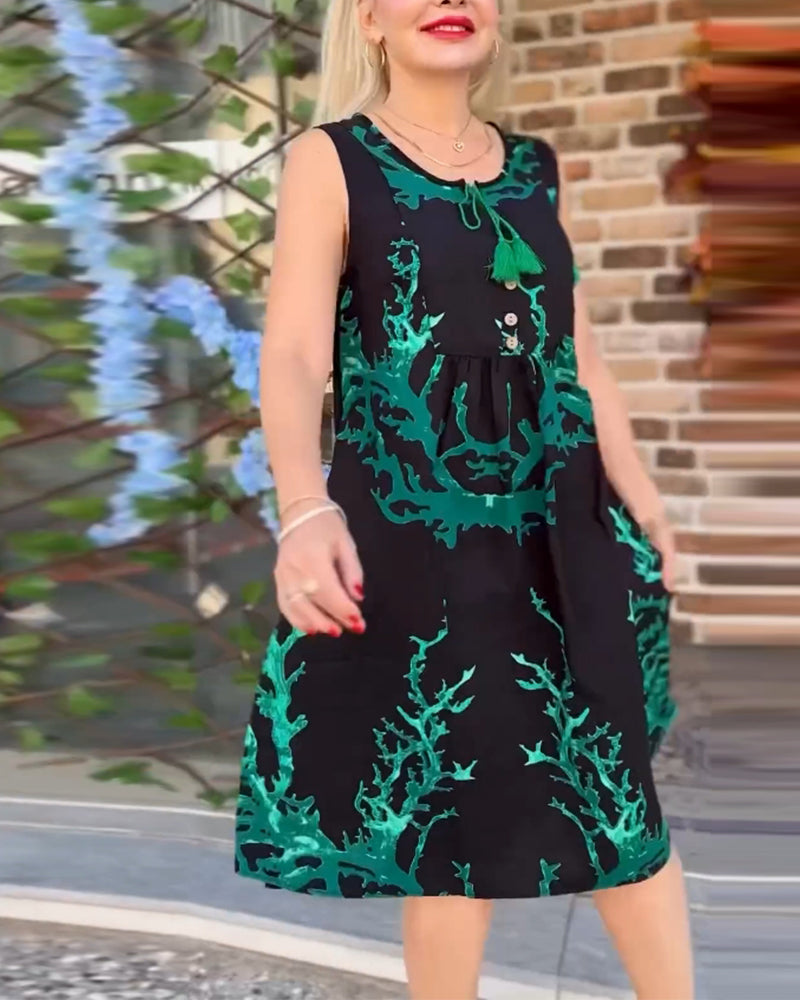 Contrast print sleeveless lace-up dress