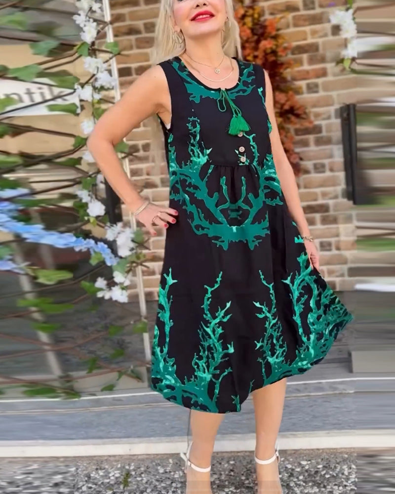 Contrast print sleeveless lace-up dress