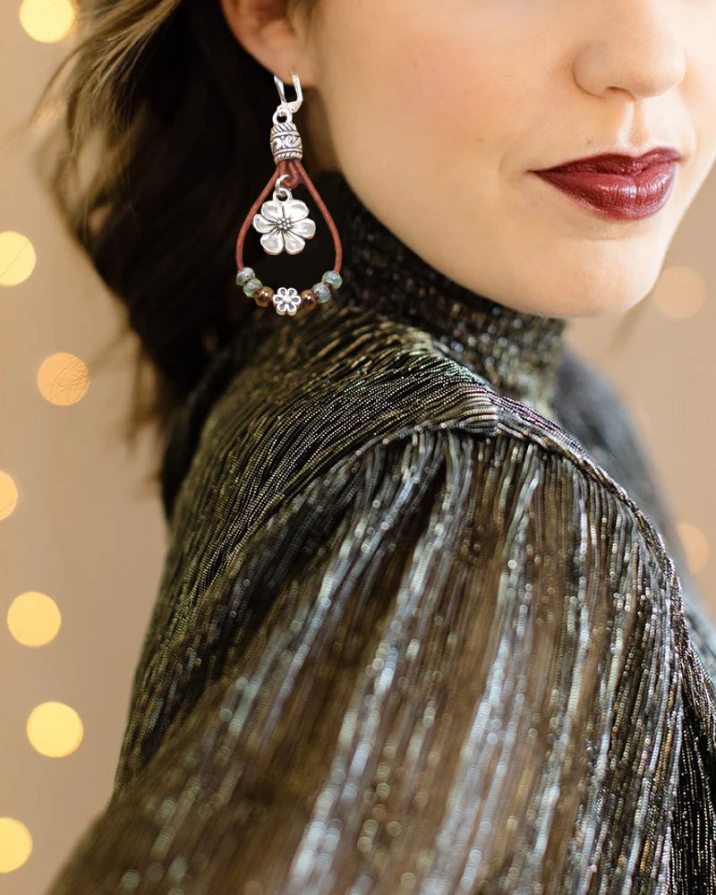 Boho Leather Rope Flower Simple Earrings