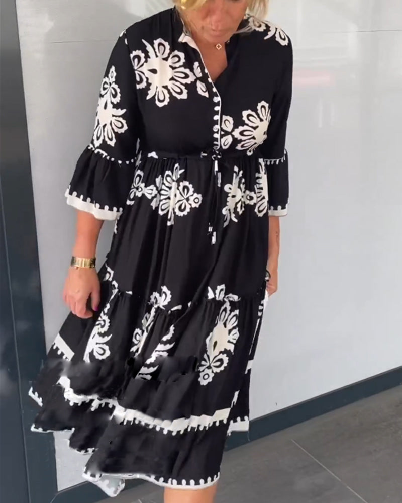 3/4 Sleeve Floral Print Dress