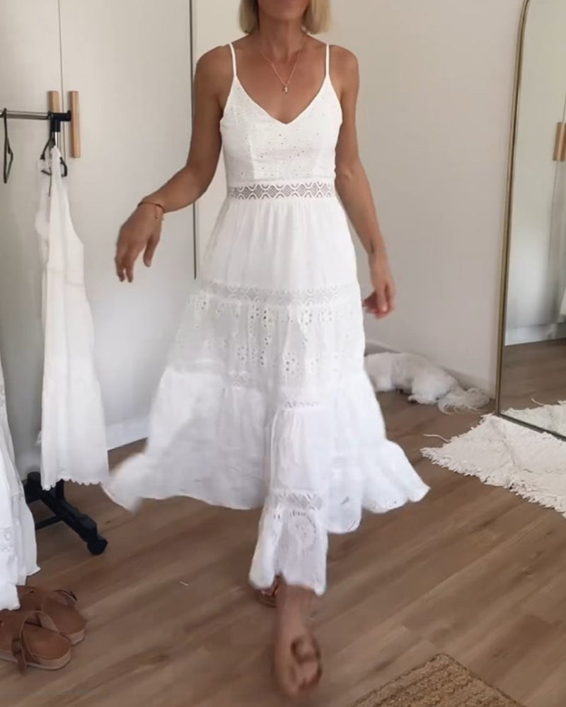 Lace patchwork suspender dress