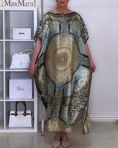 Boho printed slit loose dress