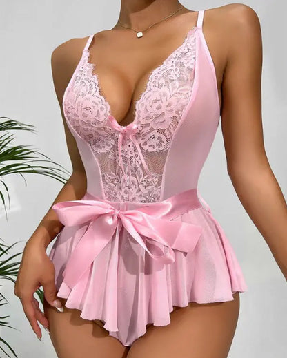 Bow lace sexy one piece