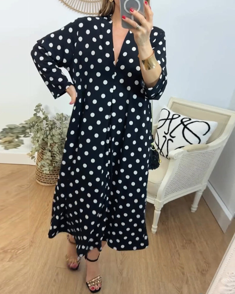 V-neck loose polka-dot dress