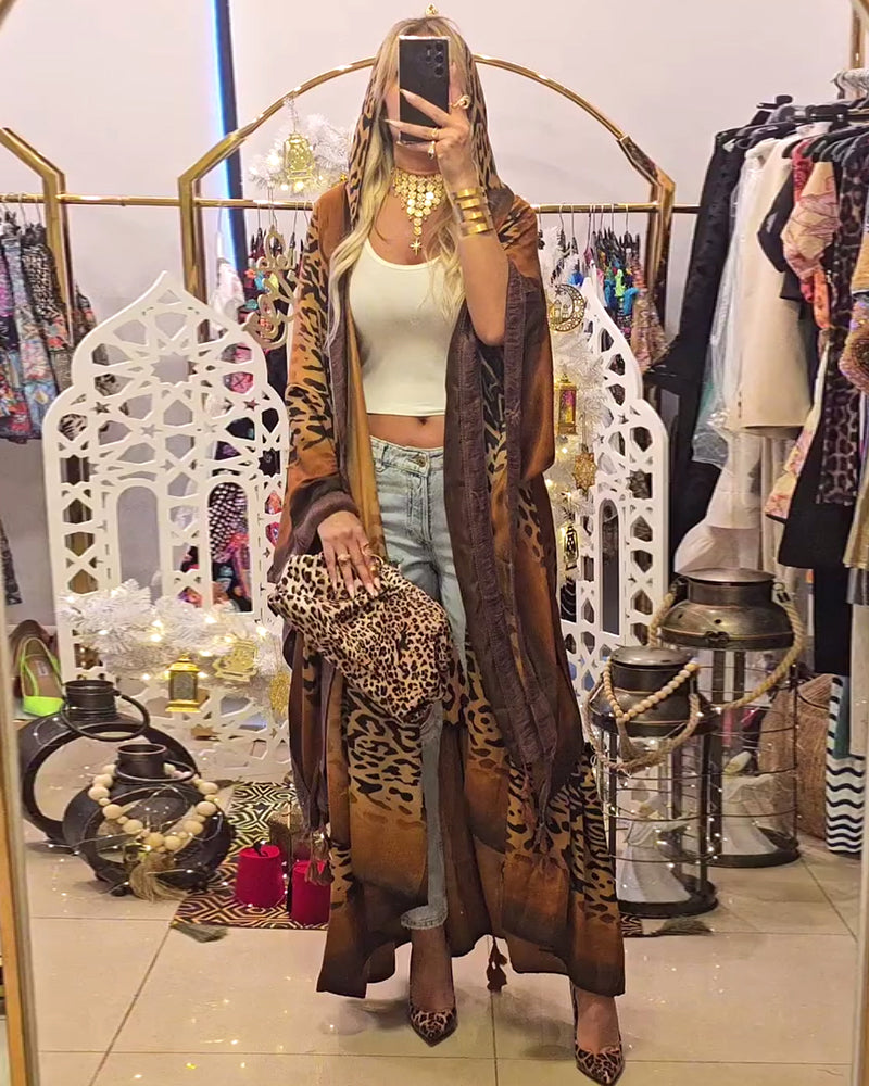 Batwing Sleeve Leopard Print Coat