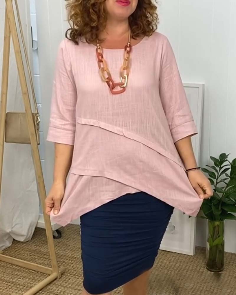 Irregular patchwork round neck comfortable top