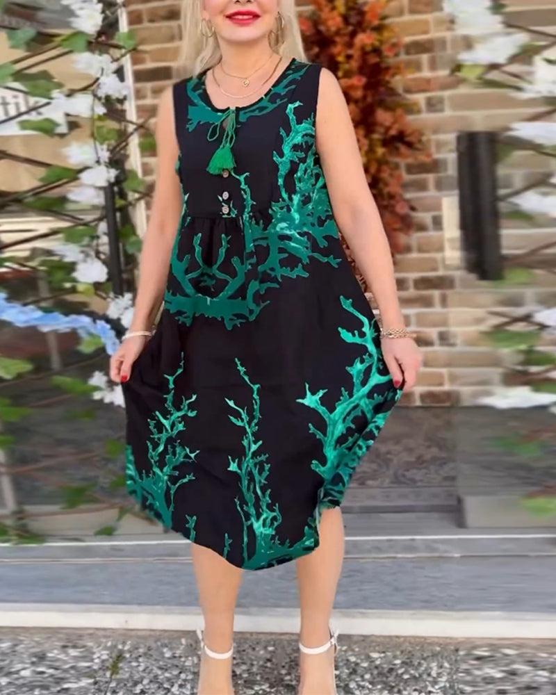 Contrast print sleeveless lace-up dress