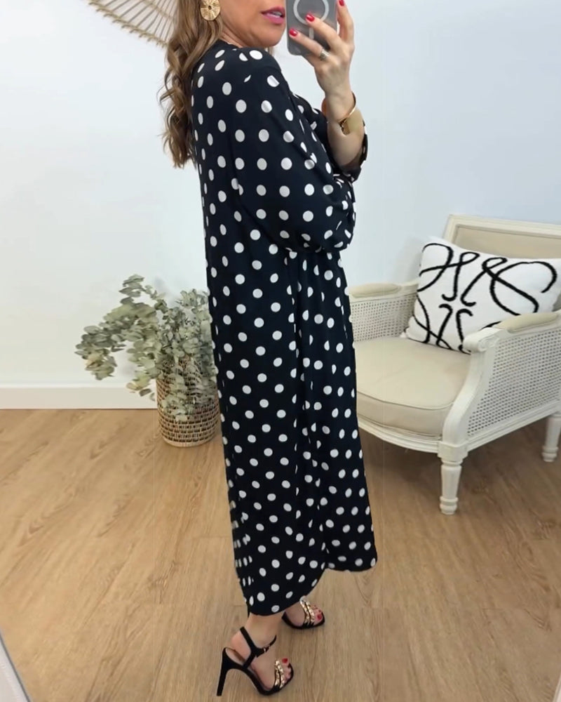 V-neck loose polka-dot dress