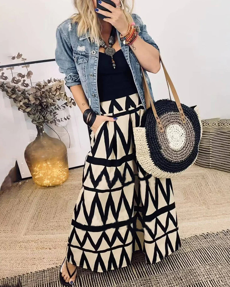 Temperamental printed wide-leg pants